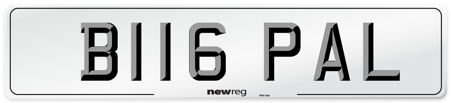 B116 PAL Number Plate from New Reg